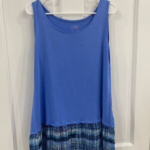 Logo by Lori Goldstein Blue Mixed Fabric Tank Top and 2 toned lace trim
